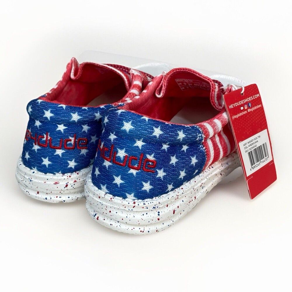 Hey Dude Wendy Sox Tri Patriotic Americana Shoes Women Sz 11 NEW Red White Blue - Picture 3 of 8